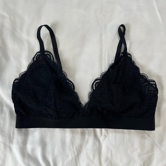 Old Navy Solid Black Lace Triangle Adjustable Strap Bra | Size L - Picture 1 of 4